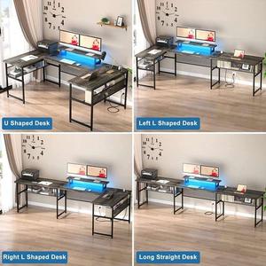 家用商用钢木u型带发光二极管灯和电源插座电脑桌学习桌 - Product Image 3
