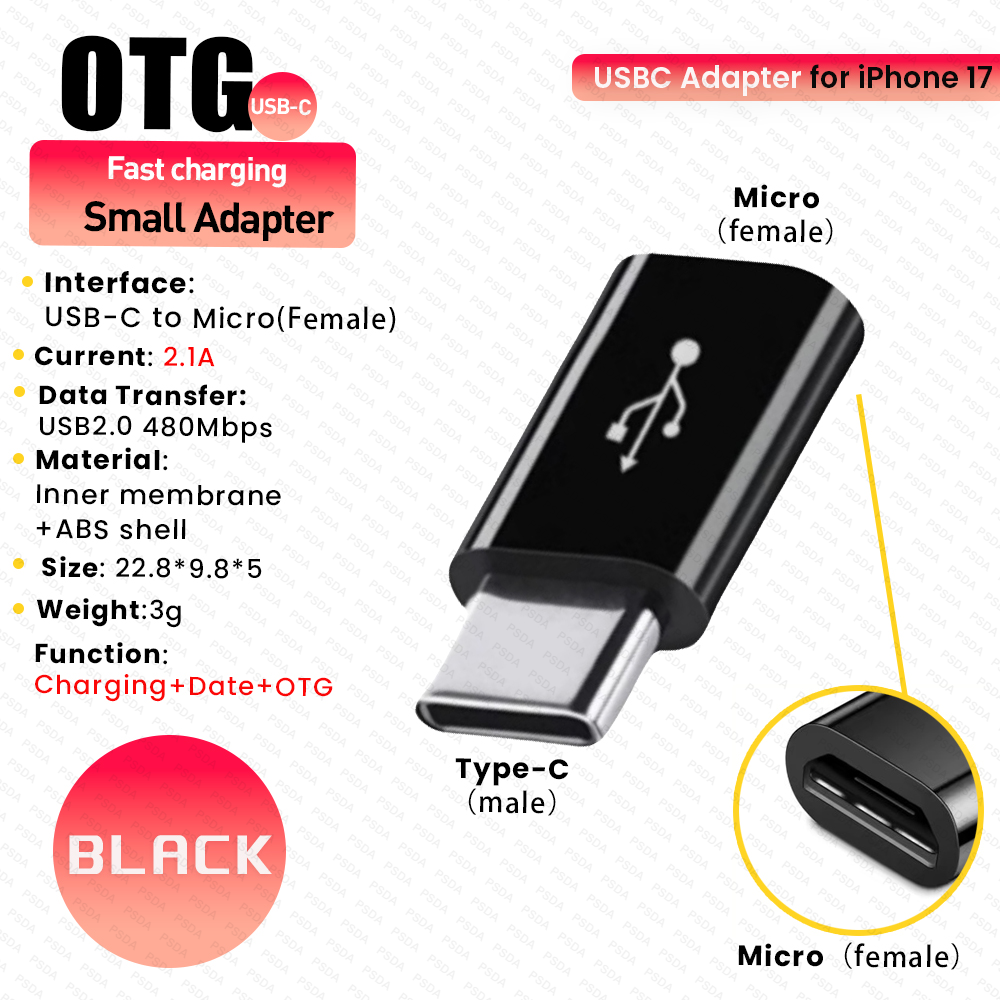 2-ADTYC003-Micro to Type-C Black Long Range Charging Data OTG