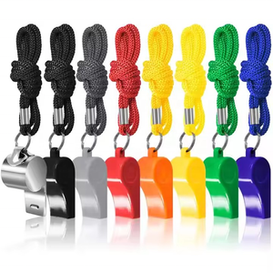 Precio bajo, alta calidad, Mini silbato de emergencia de plástico colorido personalizado con cuerda y llavero - Product Image 3