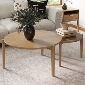 AJUNION, juego de mesa de centro anidada redonda, mesas de acento para sala de estar de estilo de mediados de siglo, mesa de centro redonda de madera maciza con apilable - Product Image 1
