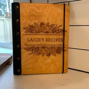 Custom Recipe Journal Wooden Cover Book Leather <strong>Cookbook</strong> Recipe <strong>Notebook</strong> for Mom - Product Image 6