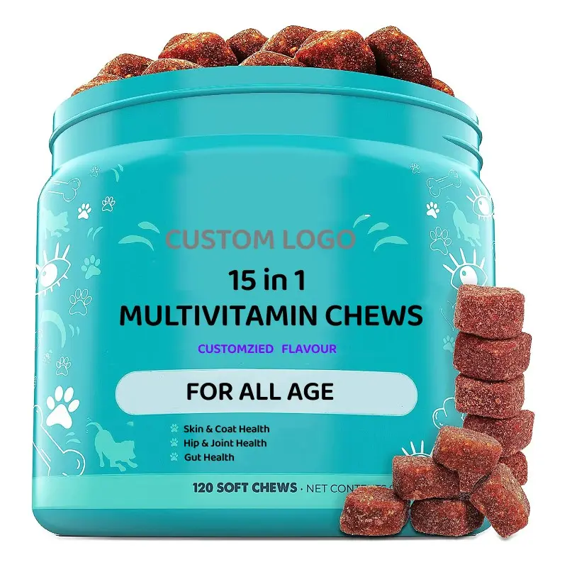 Private Label 15 em 1 Fórmula Pet Snacks Pet Suplemento Vitaminas Pet Dog multivitamínico