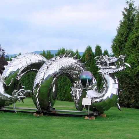 Esculturas de animales de metal para exteriores personalizadas de fábrica, escultura de dragón grande de acero inoxidable para Parque