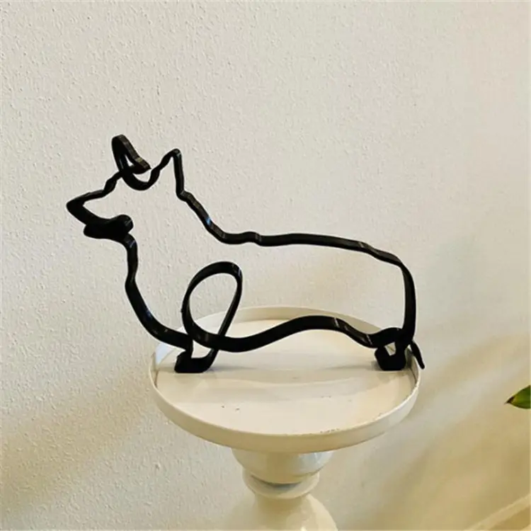 Personalizado al por mayor pequeña estatua de alambre perro y gato abstracto animal metal arte artesanía alambre escultura