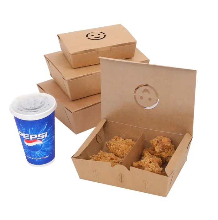 Custom disposable kraft paper lunch box fast food take away package rectangular salad sushi box carton