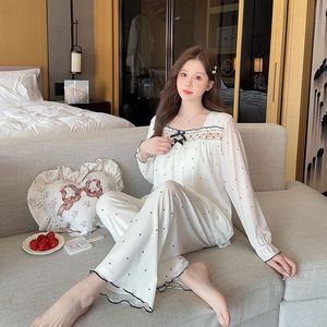 高品质春秋女装睡衣新款圆点睡衣印花网眼睡衣柔软休闲睡衣套装