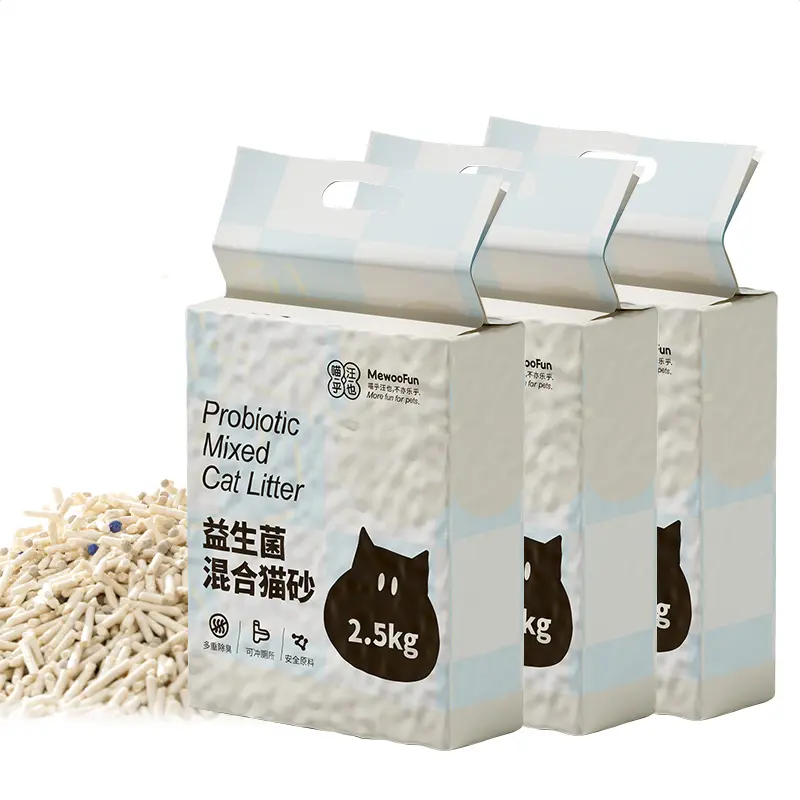 Megofun pabrik OEM persediaan hewan peliharaan ramah lingkungan 2mm bebas debu kuat menggumpal tahu tanah sampah kucing untuk kucing