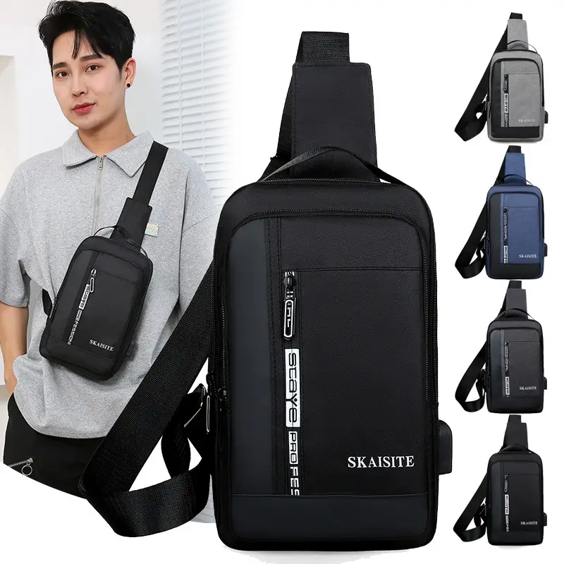 DIY 로고 브랜드 도난 방지 남성용 가슴 가방 USB 충전 인터페이스 방수 나일론 크로스 바디 슬링 가슴 가방