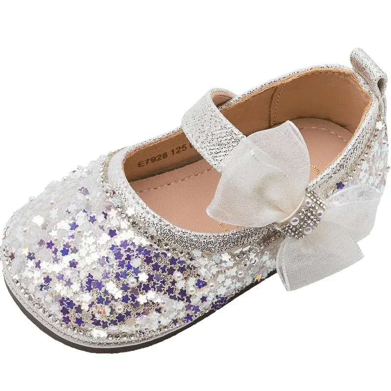 Ebmini moda diária all-match pérola brilhante sola macia sapatos de princesa para bebês meninas