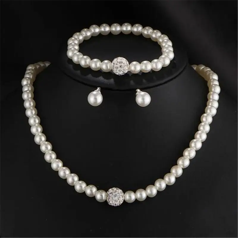 2023 Luxury jewelry 3Pcs/set Pearl diamond necklace bracelet earrings Wedding Bride Jewelry Sets accessories for women