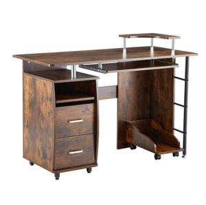 Escritorio de ordenador de madera clásico con muchos cajones Mesa móvil con ruedas - Product Image 2