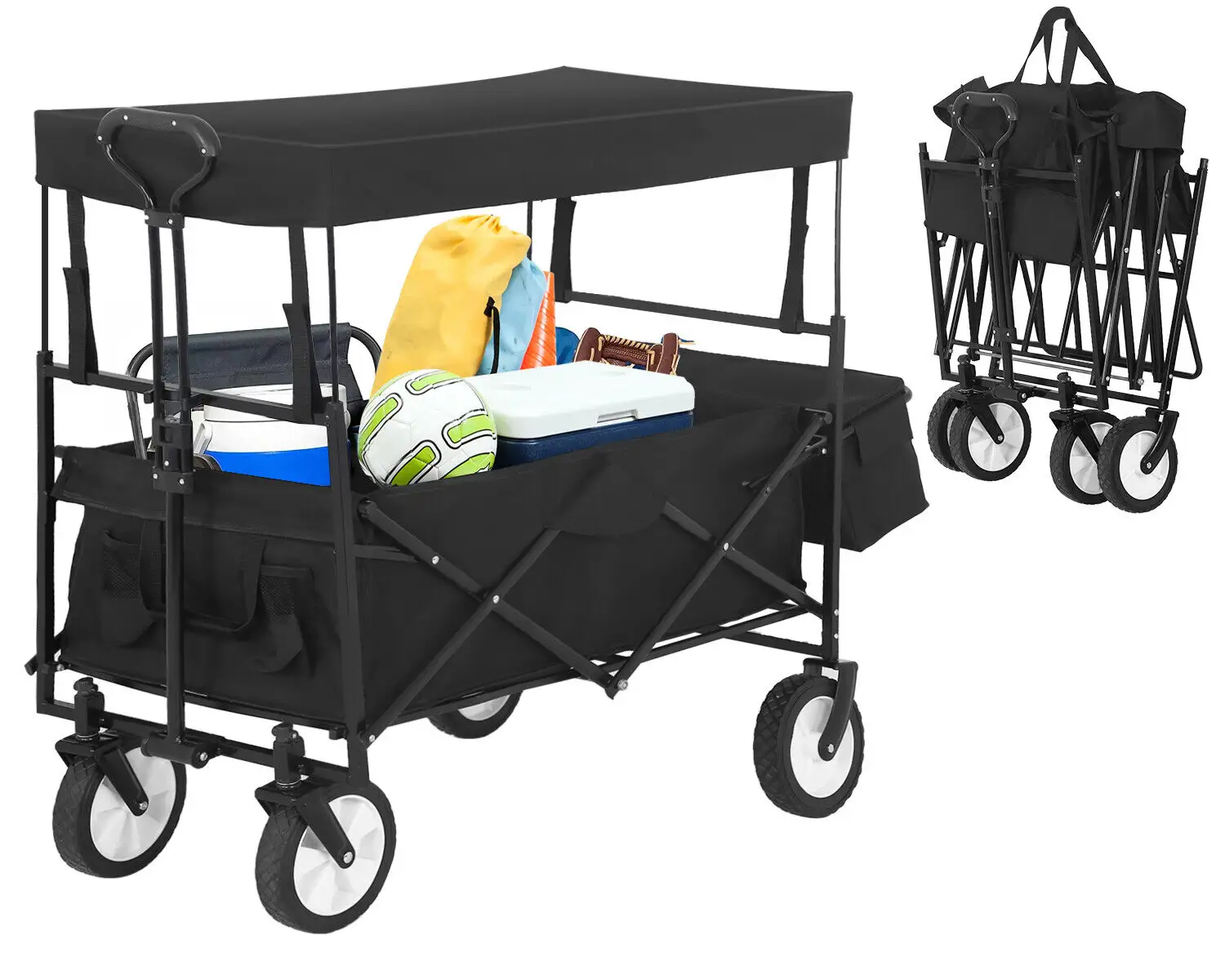 Heavy Duty Folding Wheeled Wagon Cart Collapsible Utility Kids Wagon Cart With Canopy