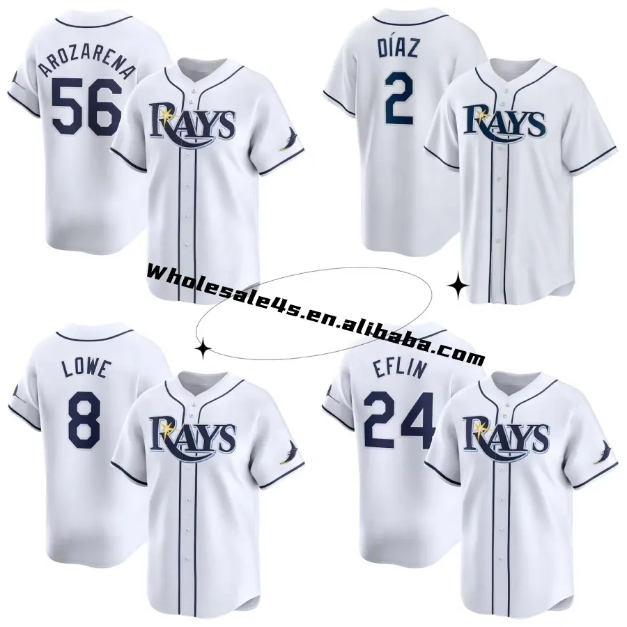 Venta al por mayor Tampa Bay City Ray cosido béisbol Jersey hombres blanco americano béisbol Softball uniforme #56 Arozarena 2 Diaz