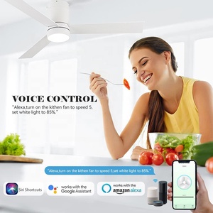 Controllo vocale intelligente Tuya Alexa Google 42 pollici 48 pollici 52 pollici compensato 3 pale <span class=keywords><strong>Led</strong></span> ventilatore da soffitto con luce - Product Image 4