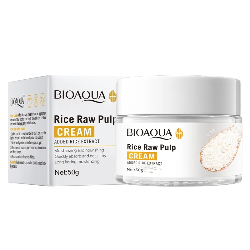 BIOAOUA चावल प्यूरी क्रीम मॉइस्चराइजिंग चेहरे की त्वचा में सुधार काले धब्बे खुरदरापन और रोशन त्वचा टोन 50g