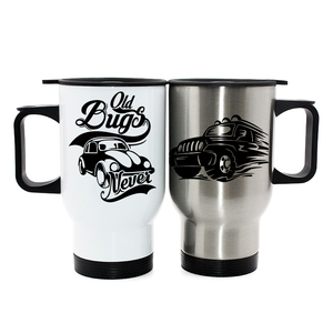 Bán buôn 450ml thăng hoa trống thép không gỉ xe Mug đôi tường trống cà phê du lịch Mug với xử lý trong Trắng bạc - Product Image 2