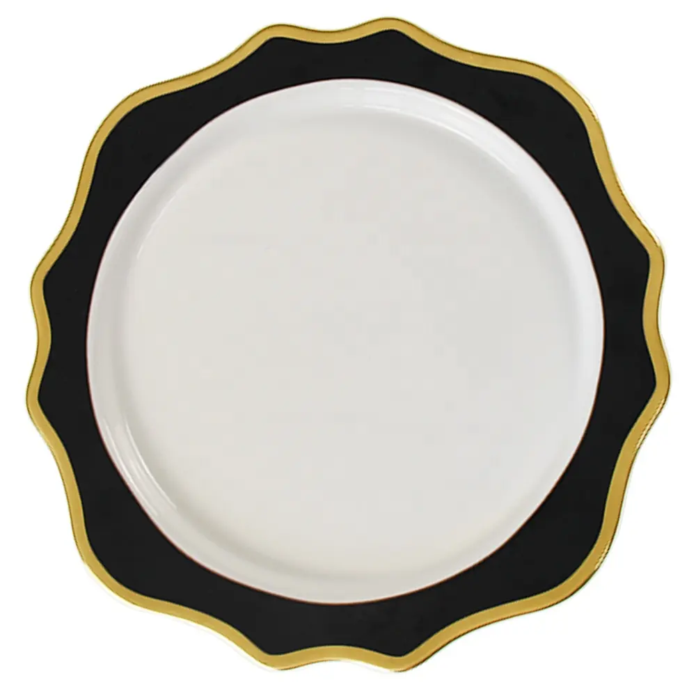 Оптовая продажа, Подсолнухи, матовые золотистые белые черные обеденные тарелки, керамическая посуда для аренды, фарфоровая тарелка