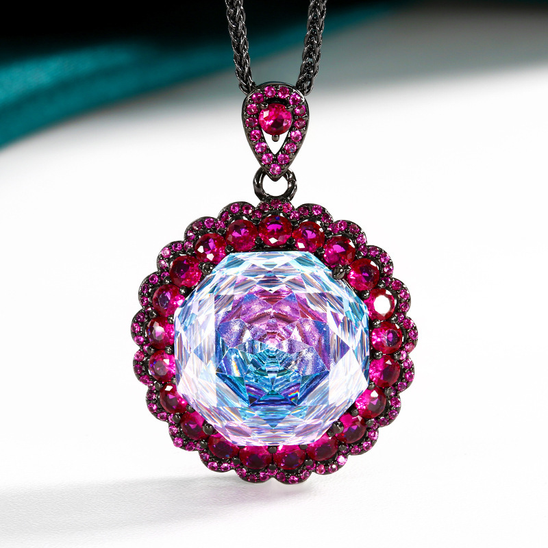 Black golden pink blue pendant with Chopin chain