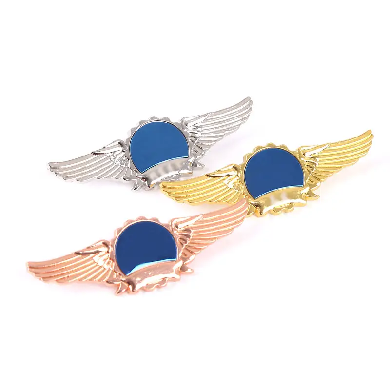 Custom 3d aviation lapel pin badge blank metal gold silver bronze flight airline airplane wing pin