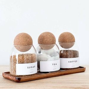 高速配送キッチン収納ガラスの瓶コーヒーティーと砂糖とアカシアウッドふた付き