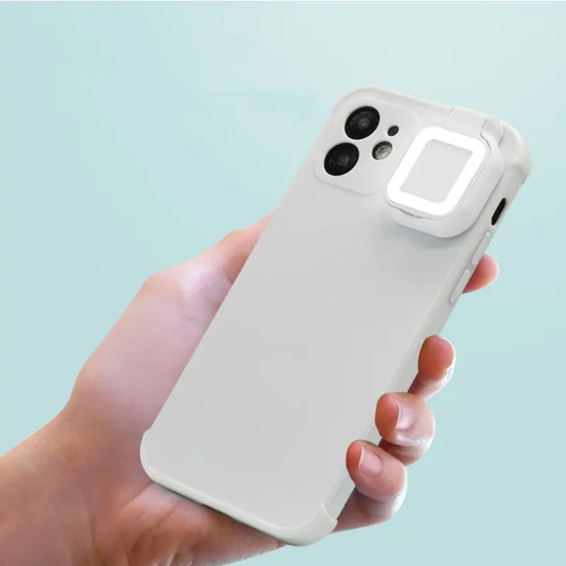 Carcasa de teléfono móvil con luz cuadrada para Selfie, carcasa de teléfono con anillo de luz para iPhone 12 Promax