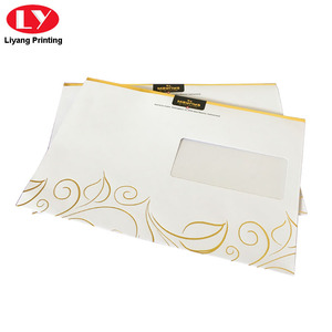 Customized C5 <strong>White</strong> Paper Gift Envelopes with <strong>Gold</strong> Logo Clear PVC Window Fancy Offset Cardboard Bag - Product Image 2