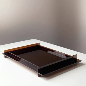 棕色丙烯酸托盘，带手柄组织者食品和饮料服务器Lucite托盘 - Product Image 3