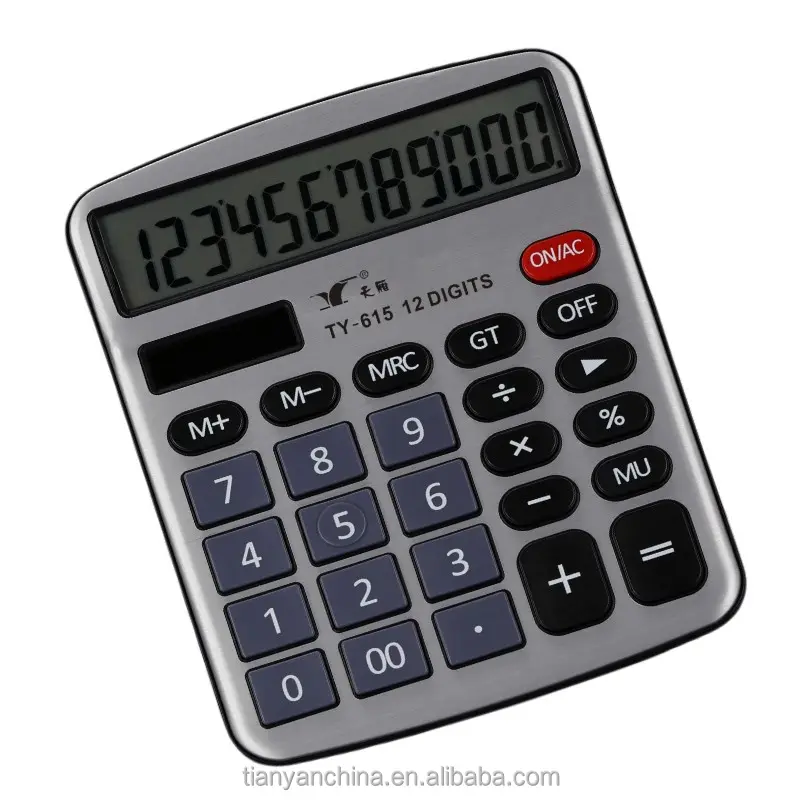 Calculadora de escritorio plateada 615, calendario, 12 dígitos, calculadora electrónica de oficina de doble potencia