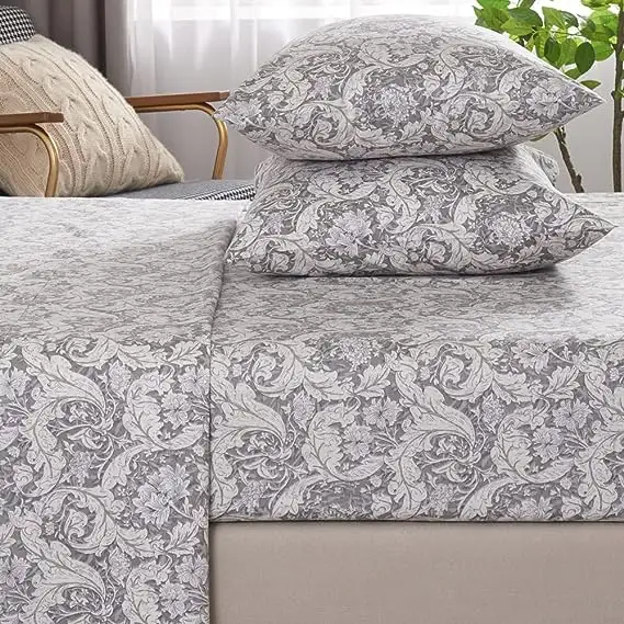 Set di lenzuola in cotone Twin XL Set di biancheria da letto stampati, materasso profondo fino a 14 ", biancheria da letto con motivo Paisley grigio