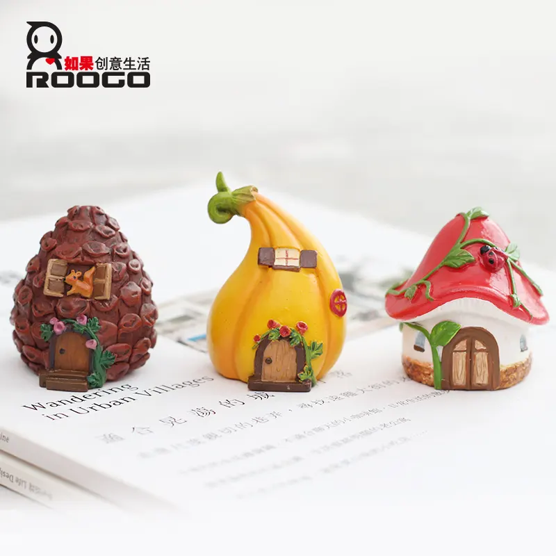 Resina ROOGO Fantasy Ructic Fariy Giardino In Miniatura Zucca Fungo Cono Casa Figurine Artigianato Decorazioni Per La Casa