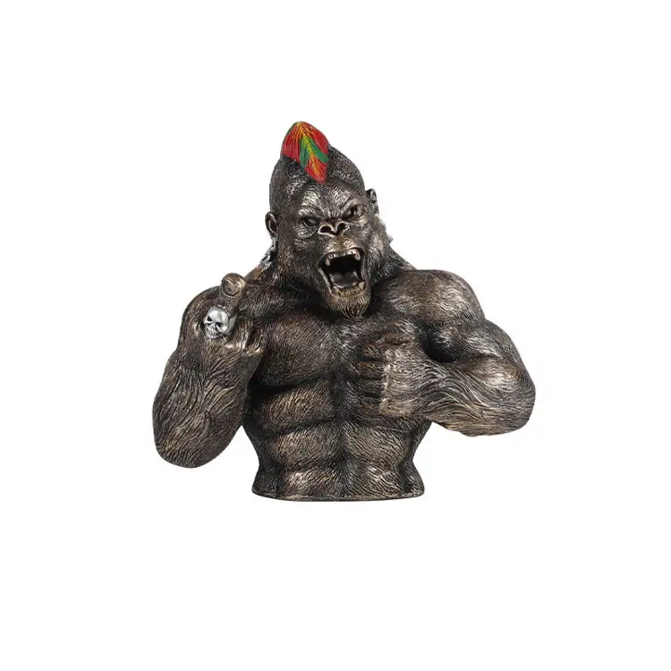 Figura de decoração em resina hip hop, decoração com raiva king kong, cabelo vermelho, decoração de casa, criativo, escultura de gorila, artesanato