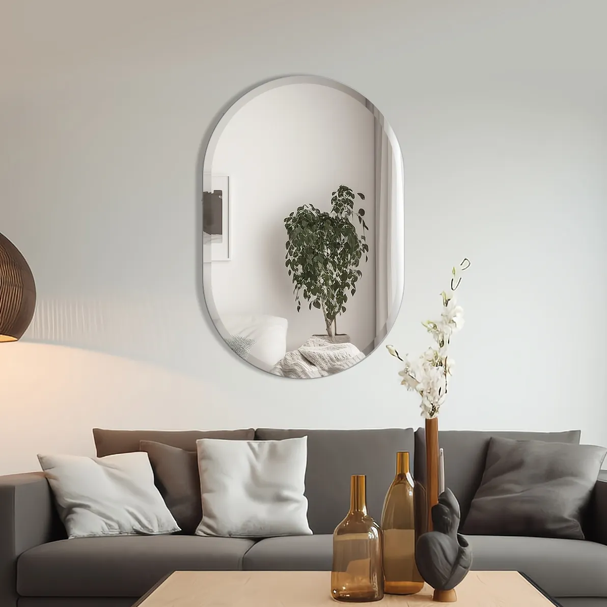 مرآة على شكل بيضاوي ، مرايا حديثة ، ديكور لغرفة المعيشة على الحائط