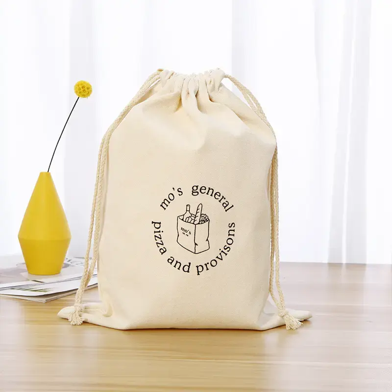 Logo personalizzato tela di cotone naturale borsa con cordino di lino per il pane di conservazione degli alimenti