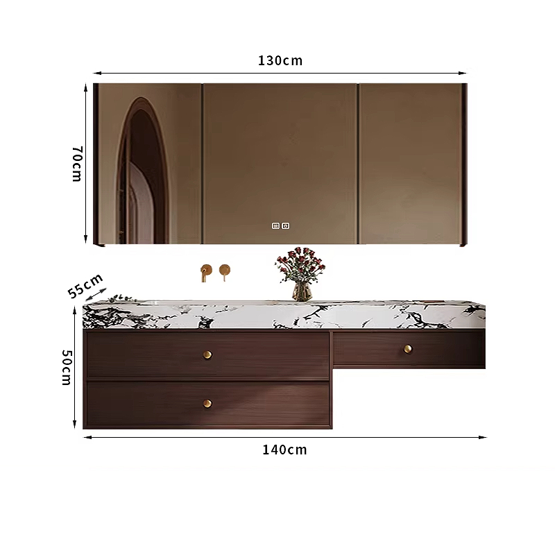 140cm main cabinet smart mirror cabinet-seamless stone top basin