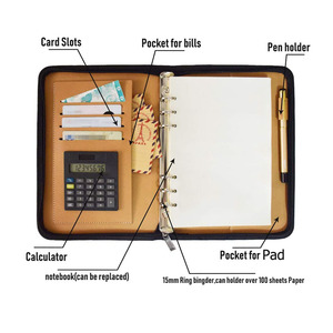 Portable <strong>Calculator</strong> Planner Multi-function Loose-leaf Binding Briefcase Zipper Portfolio Folder Premium Leather Binder <strong>Notebook</strong> - Product Image 5
