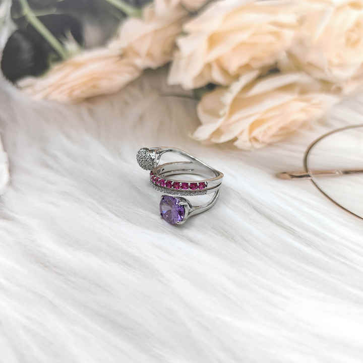 Anello con diamante 925 in argento rubino ametista a 3 colori con Design unico di buona qualità