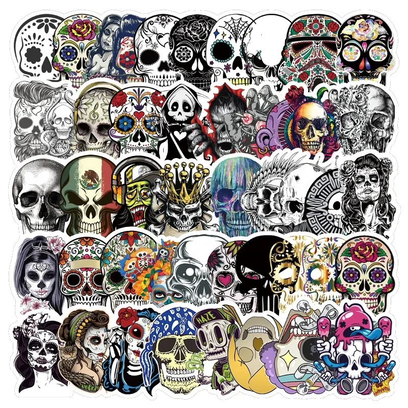 50Pcs Skull Skeleton Horror Graffiti Sticker For Skateboard Luggage Laptop Bottles Phone Diy Decorative Stickers