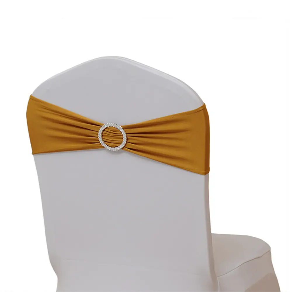 Fascia elasticizzata copertura della sedia in oro Spandex fascia elastica con nodo a fiocco sedia fascia fascia con fibbia cursore per festa di nozze decorativo