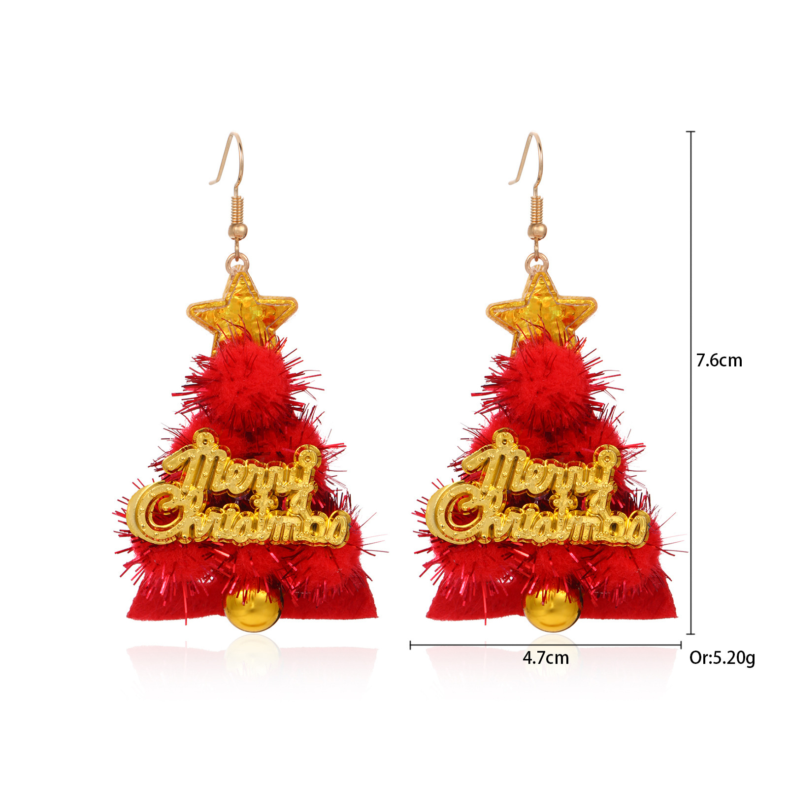 12.Pendientes de árbol de Navidad con pompón rojo de piel sintética.