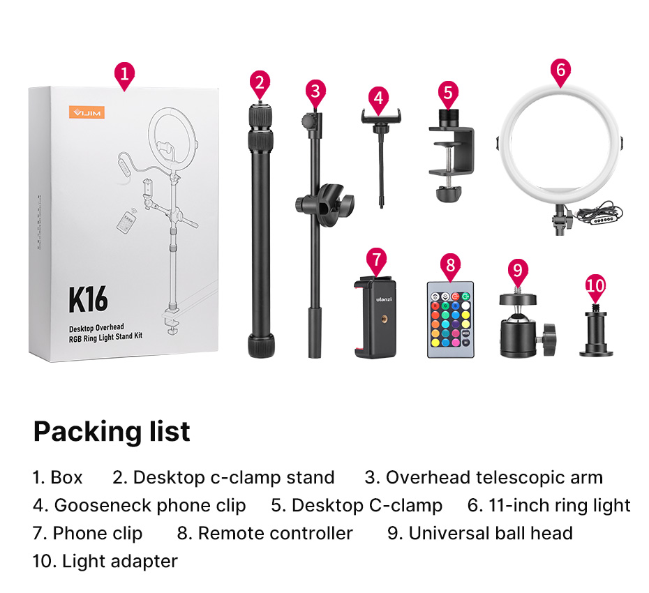 VIJIM K16 RGB Ring Light With Phone Clip, Softer Photography Ring Light for TikTok Live Streaming