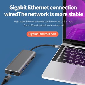10合1 C型集线器USB C到Displayport和HDTV 8K 30hz以太网集线器多端口适配器扩展坞双显示器 - Product Image 5