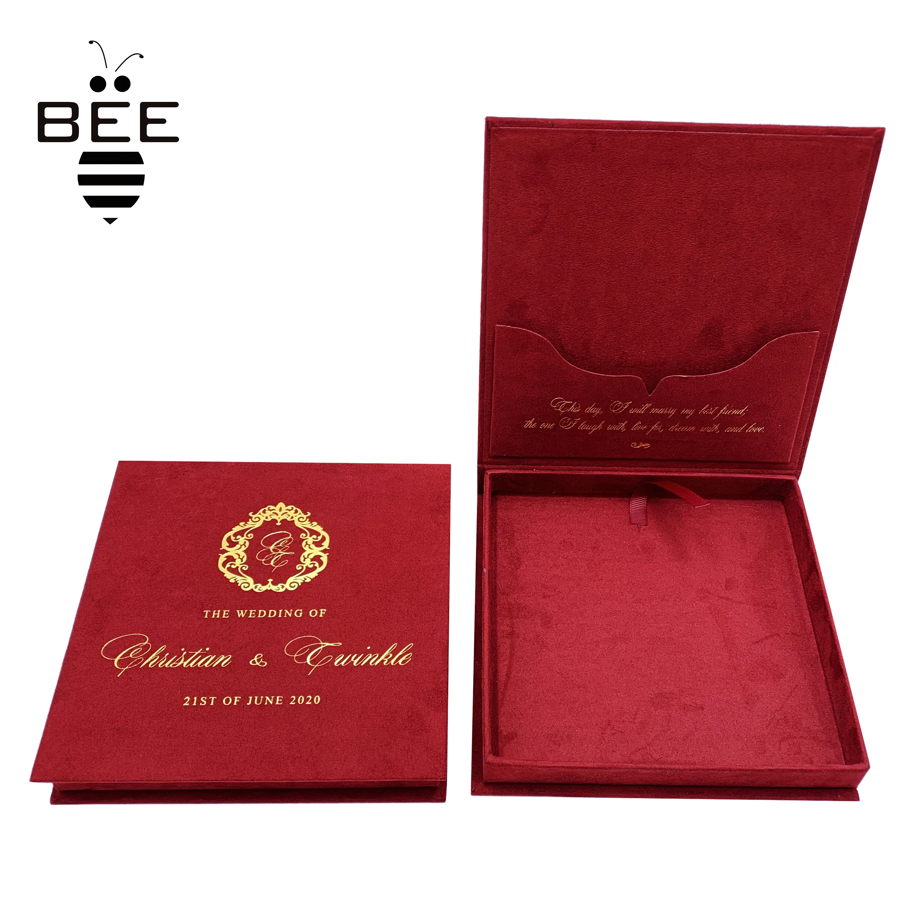 Özel lüks davetiye hediye kutusu kadife davetiye kutusu düğün için süet premium renkli manyetik kutusu altın folyo logosu