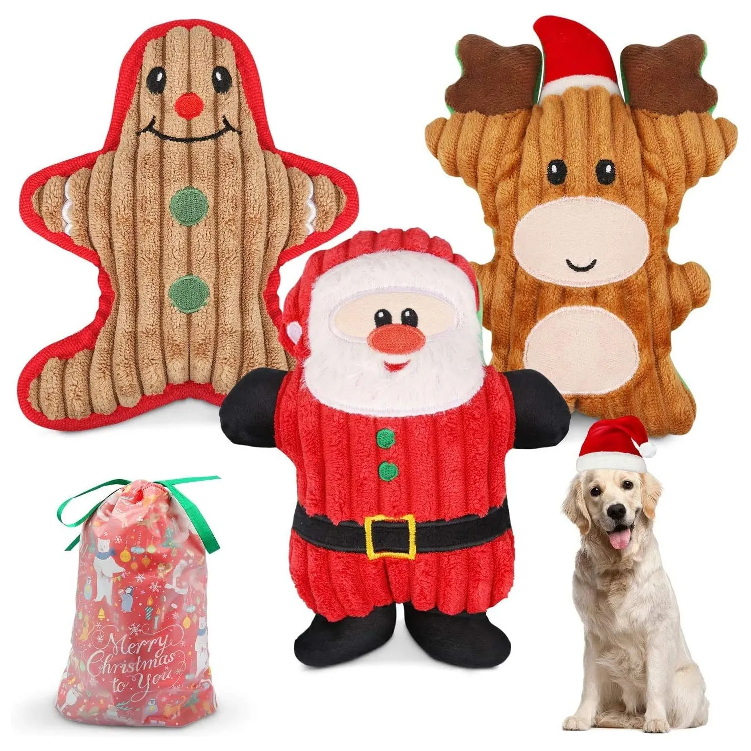 Plüsch interaktive schrill-Spielzeuge Weihnachtsgeschenk inklusive Ingwer-Mensch Rentier Weihnachtsmann 3-teiliges Set Hund Weihnachtsspielzeug