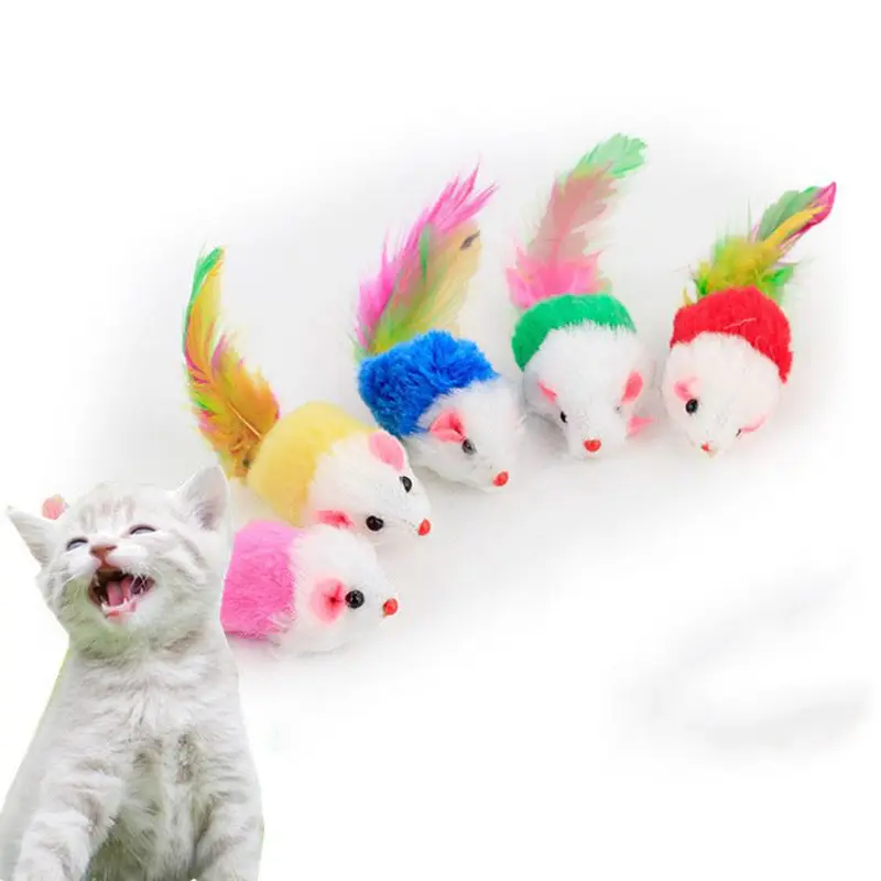 RTS फैक्टरी मूल्य इंटरैक्टिव बिल्ली खिलौने छोटे माउस हंट बिल्ली खिलौना रंगीन पंख चूहे पालतू कुत्ते या बिल्ली चबाना खिलौने