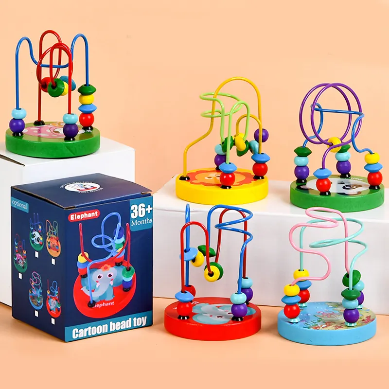 Commercio all'ingrosso 2024 calda giocattoli educativi per bambini bambini bambini di apprendimento mini cerchio perline puzzle labirinto montessori giocattoli in legno per bambini