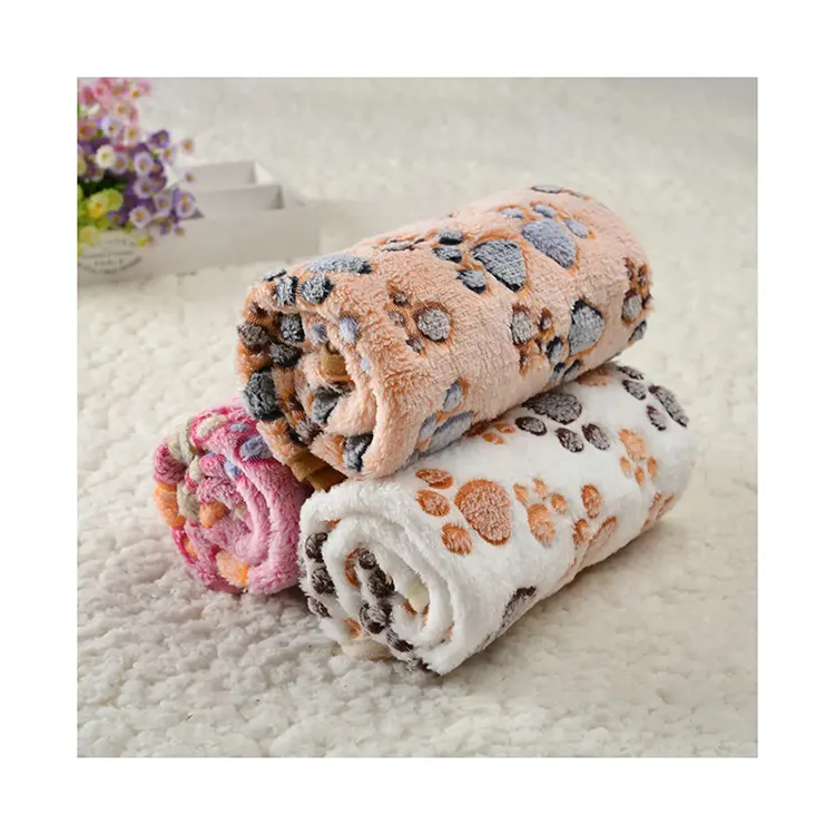 Atacado Tamanho Personalizado Coral Fleece Macio Lavável Pata Impresso Impermeável Dog Bed Cover Pet Throw Blanket