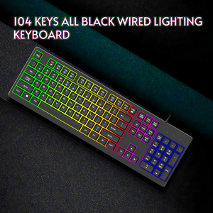 Teclado de membrana de oficina negro Anti-Ghosting de 104 teclas, teclado con cable de tamaño completo personalizado con retroiluminación de iluminación de 5 colores - Product Image 4