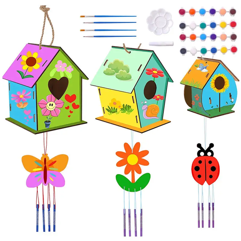 Atividades infantis personalizadas arte e artesanato, diy, kit de casa de pássaro para crianças, construir e pintar, desenho, casa de pássaro, brinquedos