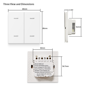 Tuya avrupa standart ZigBee bileşik basma düğmesi anahtar anahtarı-6 Gang (cam Panel) nötr tel N + L 4Gang + 2 sahne gerekir - Product Image 6