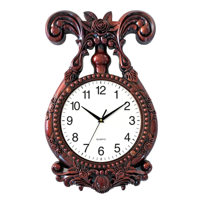 Reloj de pared antiguo Retro europeo, Simple diseño clásico, reloj de estilo con forma de jarrón de plástico de lujo para sala de estar